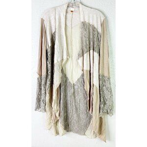 Marigold Large Fits S/M  Textured Lace Patchwork Boho Cardigan Cottagecore GUC